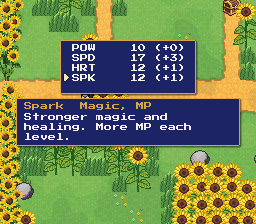 Level up: pick a stat to raise, with what each one does