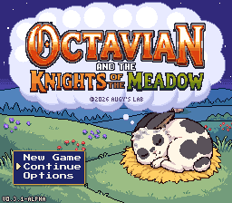 The title screen: Octavian asleep under the logo, with New Game, Continue and Options