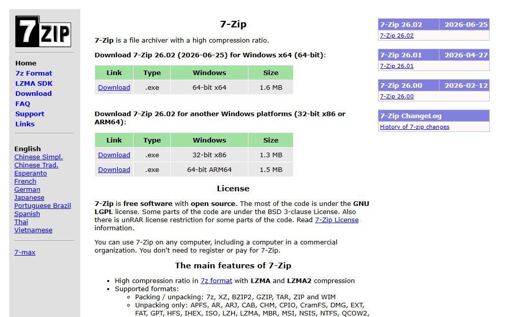 Screenshot of 7-Zip