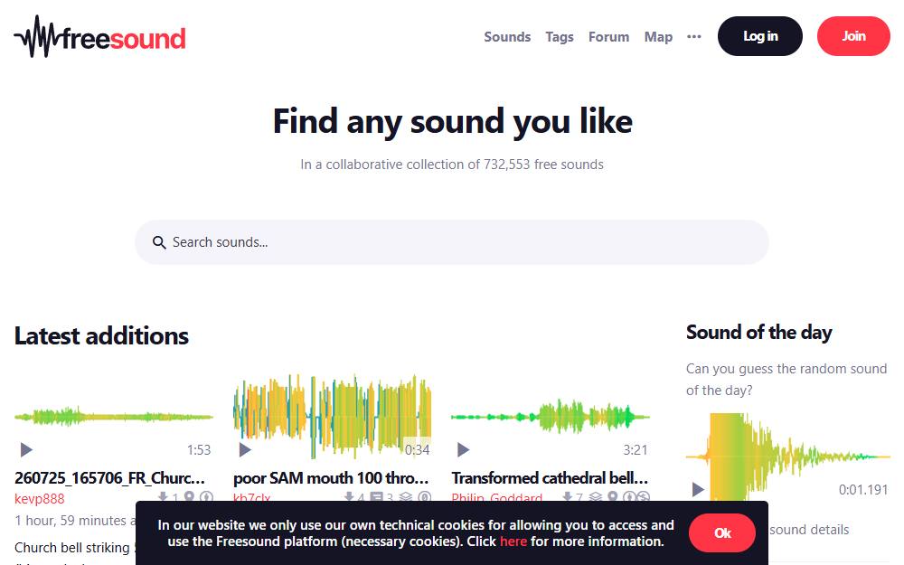 Screenshot of Freesound