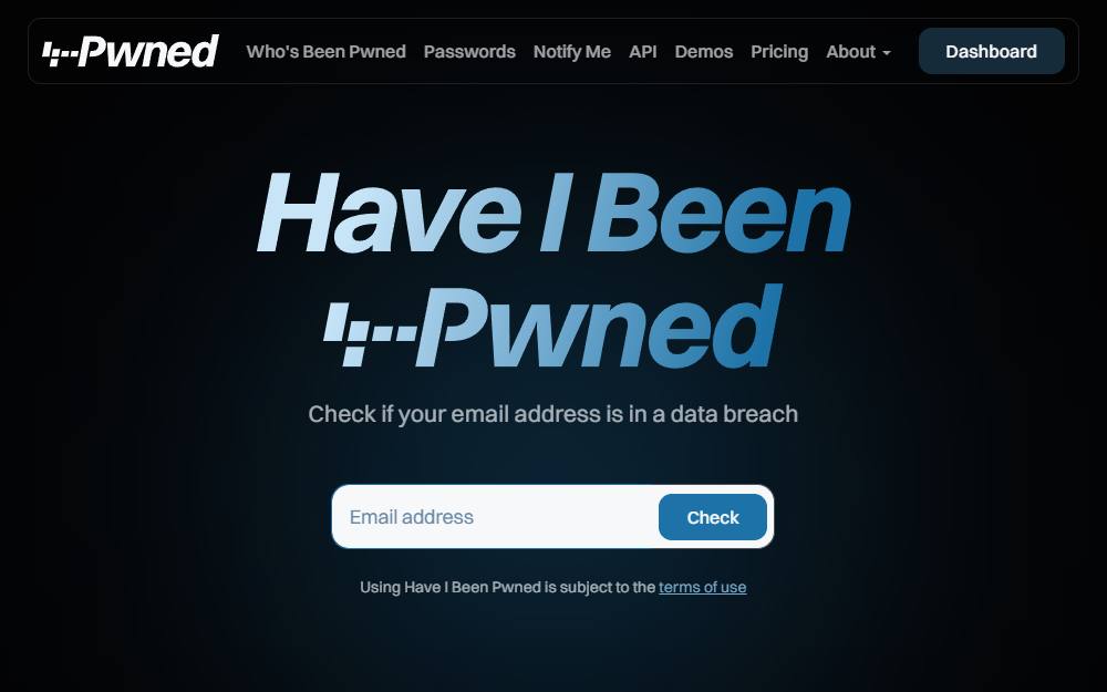 Screenshot of Have I Been Pwned