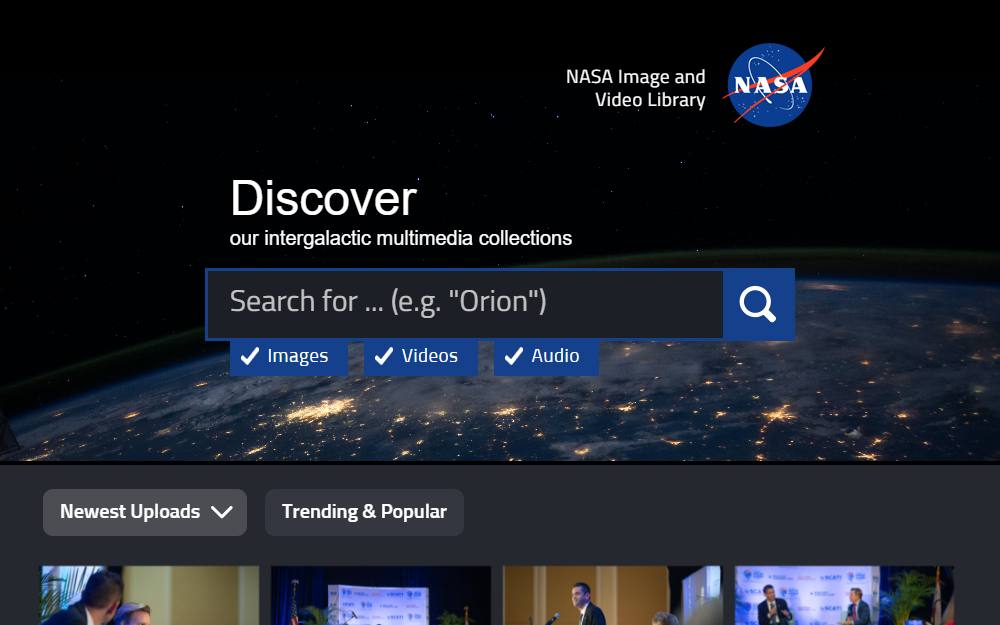 Screenshot of NASA Image Library