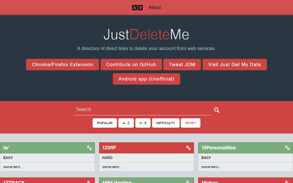 Screenshot of Just Delete Me