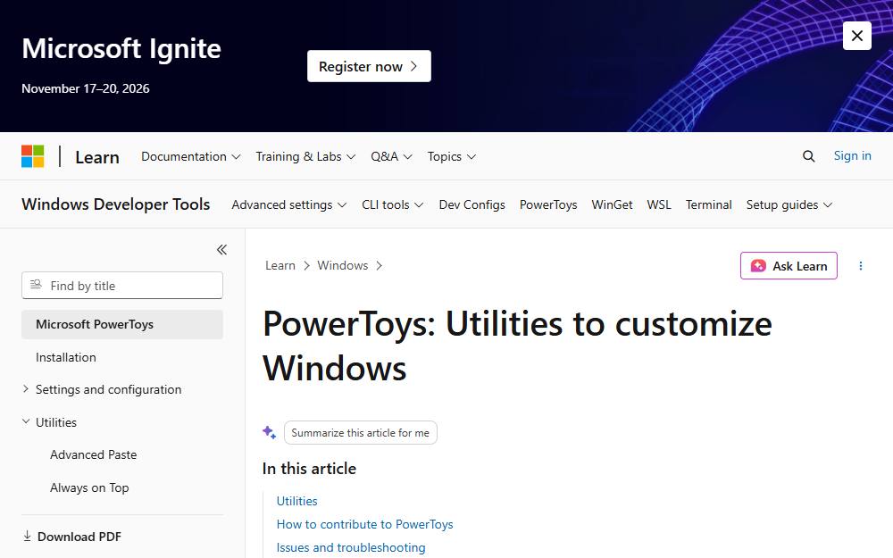 Screenshot of Microsoft PowerToys