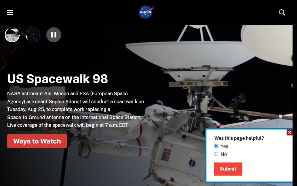 Screenshot of NASA