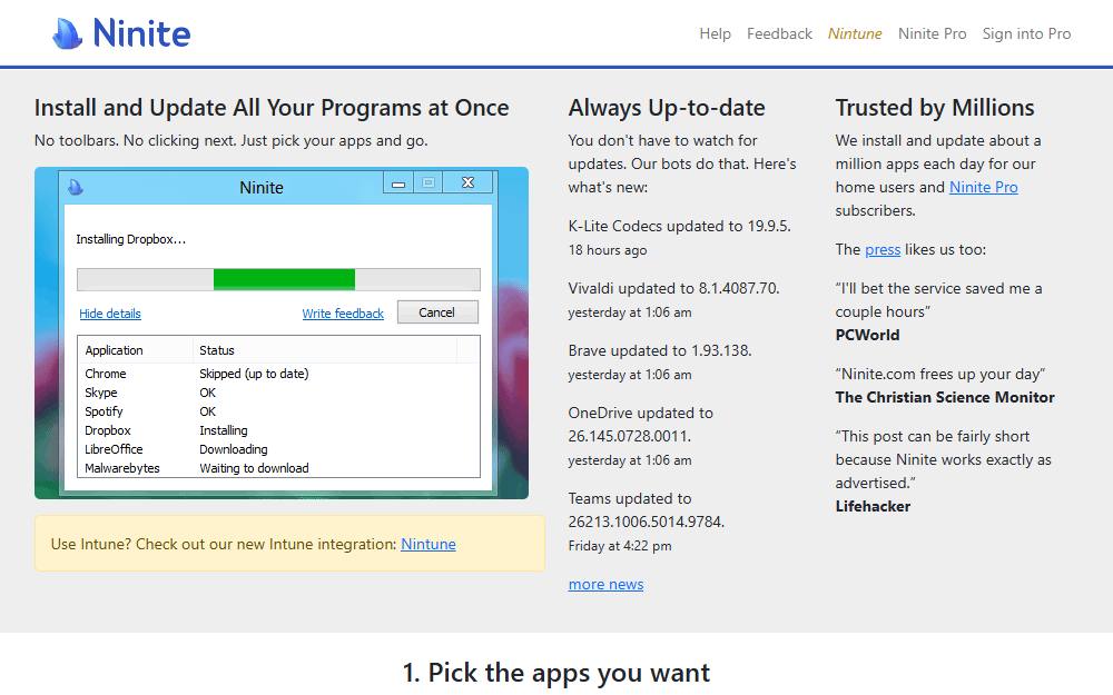 Screenshot of Ninite
