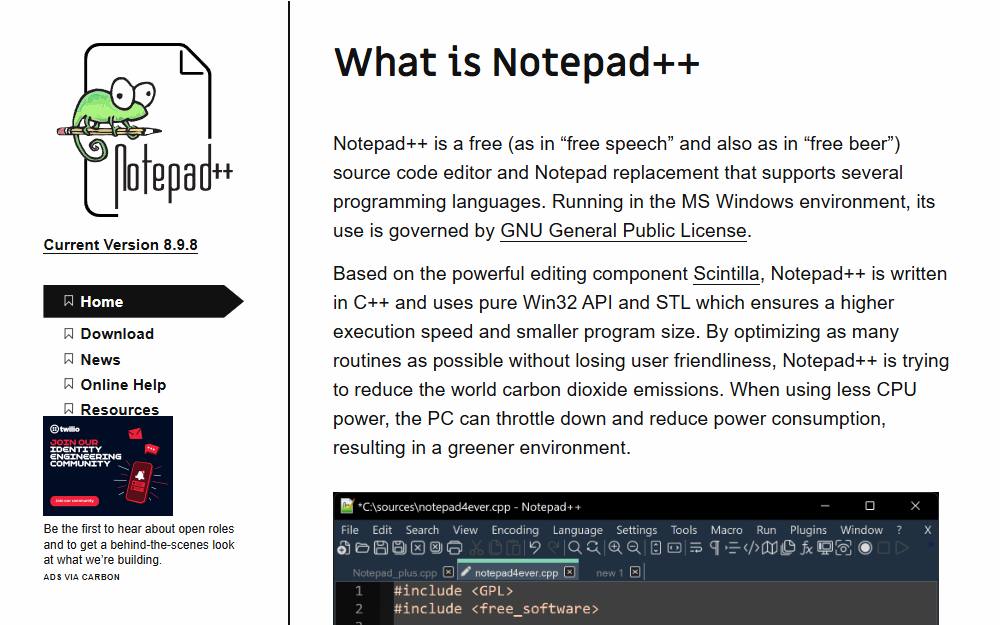 Screenshot of Notepad++