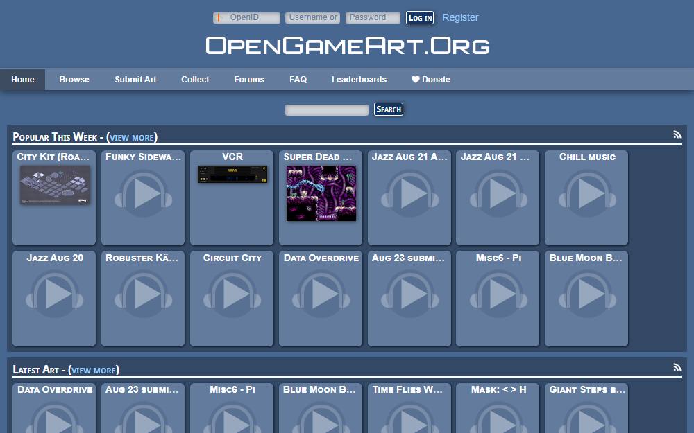 Screenshot of OpenGameArt