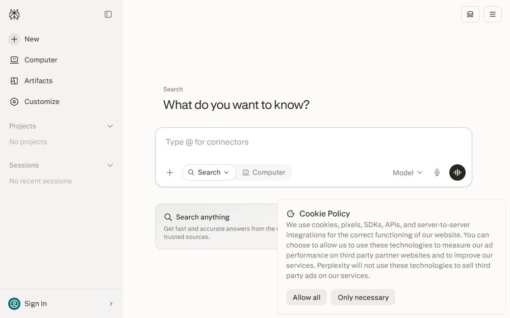 Screenshot of Perplexity