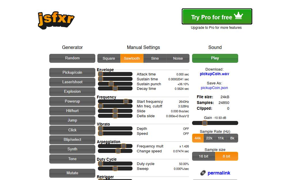 Screenshot of jsfxr