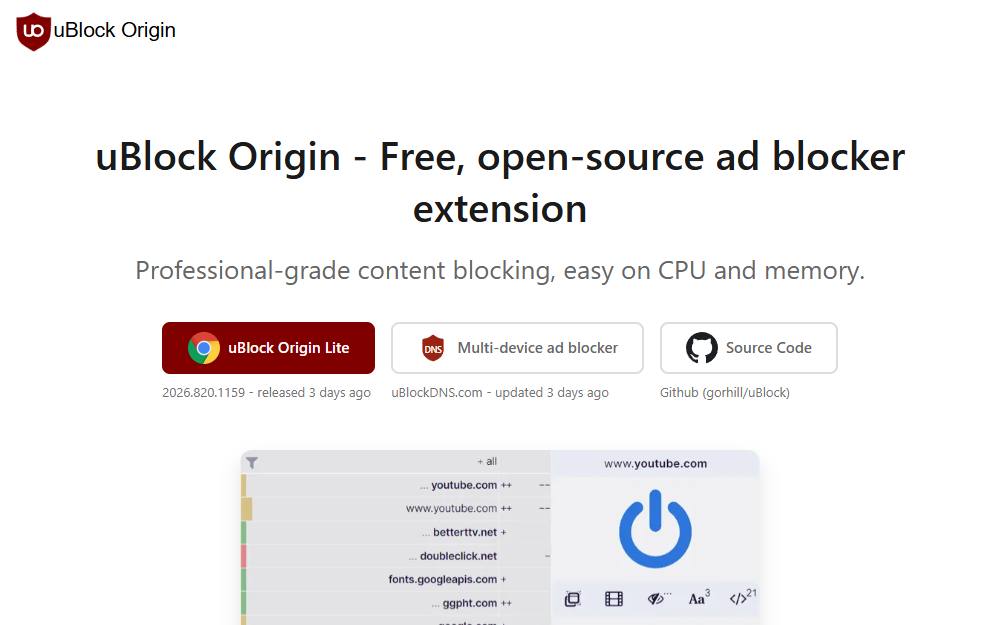 Screenshot of uBlock Origin