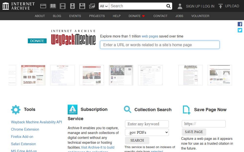 Screenshot of Wayback Machine