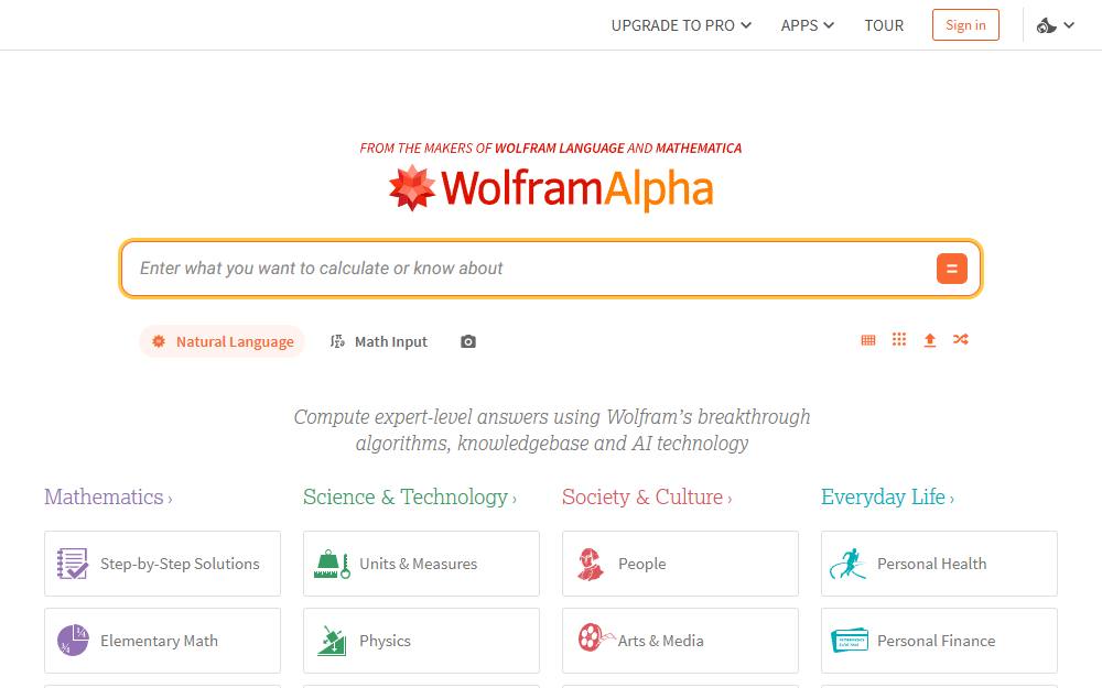 Screenshot of Wolfram Alpha
